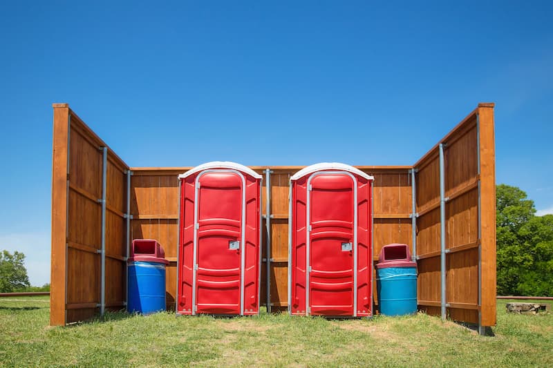 Short-term porta potty units staged for delivery in Broad St, Los Angeles
